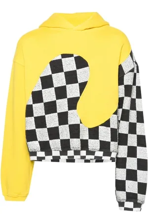 ERL Sweathshirts & Hoodies, Herre, Flerfarvet, M, Bomuld, Gul Multifarvet Check Hættetrøje Sweater