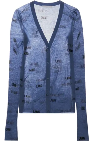Helmut Lang Strik, Dame, Blå, L, Uld, Blå Uld Cardigan