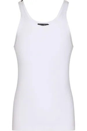 Dolce & Gabbana Top, Herre, Hvid, 2XL, Bomuld, Ribbet Tank Top med Logo Patch