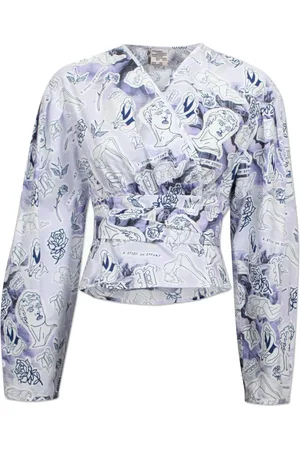 Baum und Pferdgarten Bluser & Skjorter, Dame, Flerfarvet, M, Bomuld, Bomuld Wrap Bluse med Sløjfedetalje