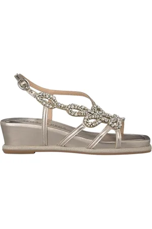 Alma en Pena Sko, Dame, Gul, 36 EU, Læder, Kile Sandal med Rhinestone Stropper