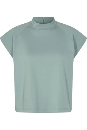 REMAIN Birger Christensen Top, Dame, Grøn, S, Uld, High-Neck T-Shirt med Polstrede Skuldre