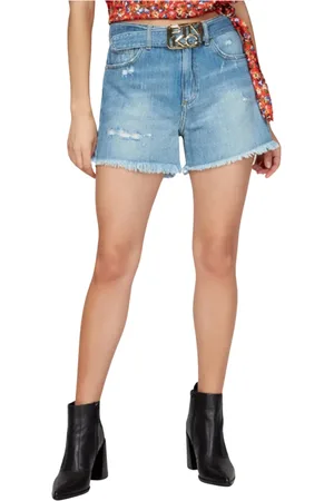 Pinko Shorts, Dame, Blå, W27, Denim, Vintage Denim Shorts med Frynser