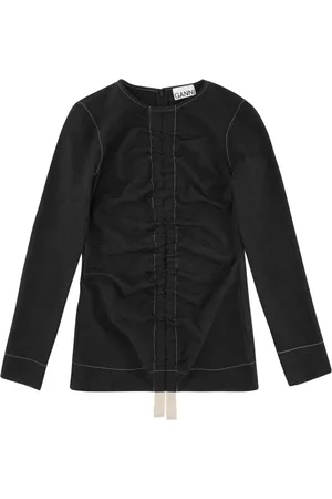 Ganni Bluser & Skjorter, Dame, Sort, M, Polyester, Ruched Jacquard Bluse