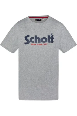 Schott NYC Top, Herre, Grå, 2XL, Bomuld, Bomuld Logo TShirt Grå Rund Hals Kort Ærme