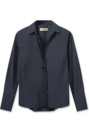 Mos Mosh Bluser & Skjorter, Dame, Blå, M, Satin, Satin Skjorte med Flæsedetaljer