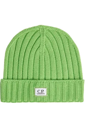 C.P. Company Tilbehør, Herre, Grøn, ONE SIZE, Uld, Ribstrikket hue med logo