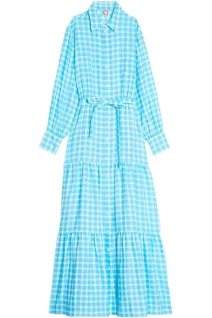 Inès de la Fressange Kjole, Dame, Blå, M, Léna Vichy turquoise dress