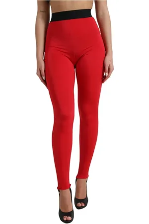 Dolce & Gabbana Bukser, Dame, Rød, XS, Nylon, Rød Logo Slim Leggings Bukser