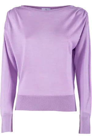 Nenette Strik, Dame, Lilla, XS, Uld, Lilla Sweater med Draperede Skuldre