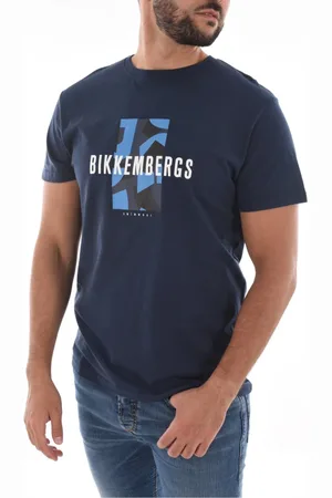 Bikkembergs Top, Herre, Blå, S, Bomuld, Trykt Logo Bomuld T-shirt