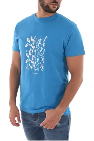 Bikkembergs Top, Herre, Blå, S, Bomuld, Trykt Bomuld T-shirt - Blå Rund Hals Kort Ærme