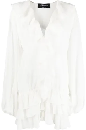 BLUMARINE Kjole, Dame, Hvid, S, Kjole med flæser
