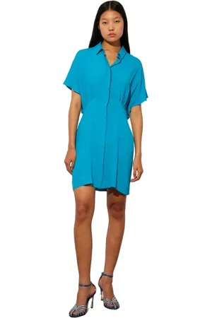 SEMICOUTURE Kjole, Dame, Blå, 2XL, Elegant Ærmeløs Crepe Kjole