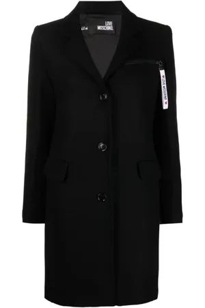 Moschino Frakke, Dame, Sort, S, Uld, Rød uldfrakke med logo-lynlåslomme
