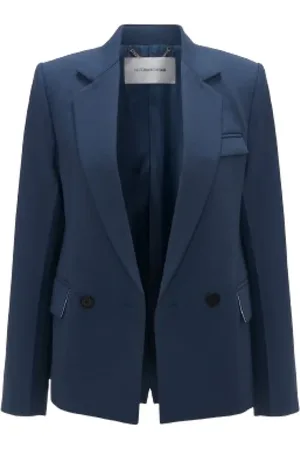Victoria Beckham Jakke, Dame, Blå, XS, Uld, Blå Dobbelt Brystet Jakke Ss24