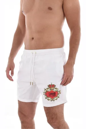 Roberto Cavalli Badetøj, Herre, Hvid, L, Polyester, Logo Print Badeshorts - Klassisk