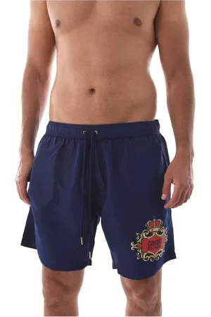 Roberto Cavalli Badetøj, Herre, Blå, L, Uld, Logo Print Badeshorts - Blå