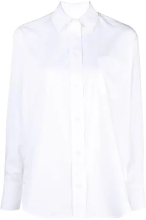 Victoria Beckham Bluser & Skjorter, Dame, Hvid, 2XS, Bomuld, Hvid Poplin Logo Skjorte