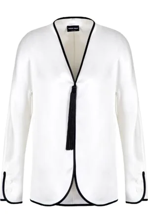 Giorgio Armani Bluser & Skjorter, Dame, Hvid, XS, Satin, Hvid silkeskjorte med piping