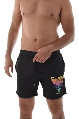 Roberto Cavalli Badetøj, Herre, Sort, L, Uld, Sort Logo Print Badeshorts