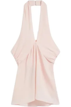 SEMICOUTURE Top, Dame, Hvid, 2XS, Uld, Silkeblandet Striktop med Intrikat Halsudskæring
