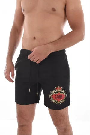 Roberto Cavalli Badetøj, Herre, Sort, L, Polyester, Logo Print Badeshorts - Sort