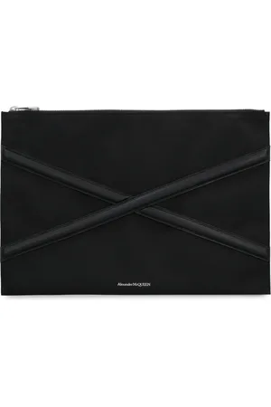 Alexander McQueen Taske, Herre, Sort, ONE SIZE, Læder, Logo Nylon Pung med Læderdetaljer