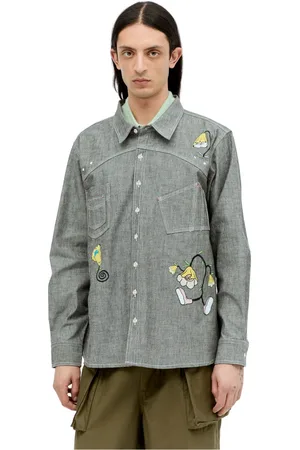 Brain Dead Skjorte, Herre, Grå, L, Bomuld, Broderet Chambray Skjorte