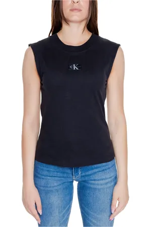 Calvin Klein Top, Dame, Sort, S, Bomuld, Vævet Label T-Shirt Efterår/Vinter Kollektion