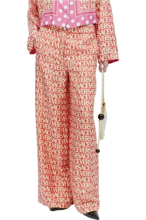 VERSACE Bukser, Dame, Lyserød, XS, Silke Logo Print Bukser