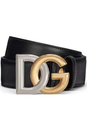 Dolce & Gabbana Tilbehør, Herre, Sort, 100 CM, Læder, Logo-spænde læderbælte i sort