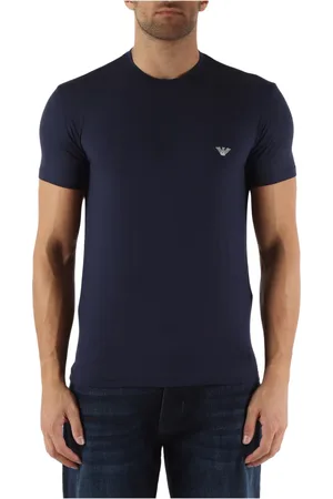 Emporio Armani Top, Herre, Blå, L, Modal Stretch Logo Broderet T-shirt