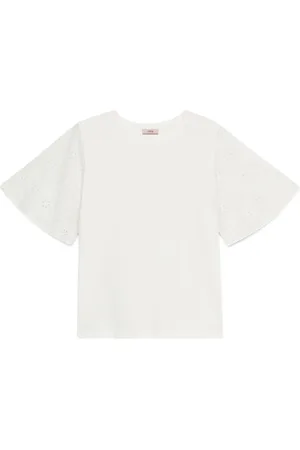 Oltre Top, Dame, Hvid, XL, Bomuld, Blondeærme T-shirt