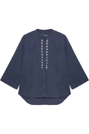 Elena Miro Bluser & Skjorter, Dame, Blå, 2XL, Bomuld, Broderet Bomuldsskjorte