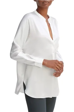 Vince Bluser & Skjorter, Dame, Hvid, L, Satin, Silkesatinbluse med stående krave
