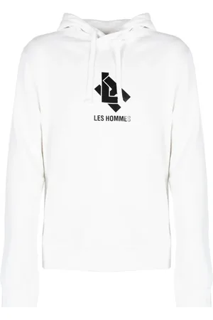 Les Hommes Sweathshirts & Hoodies, Herre, Hvid, L, Bomuld, Enkel Hættetrøje med Justerbar Hætte