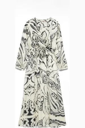 Oltre Kjole, Dame, Flerfarvet, 2XL, Satin, Krydset V-udskæring Satinkjole med Foulard-mønster