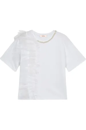 Oltre Top, Dame, Hvid, XL, Tyl, Perle og Tyl T-shirt