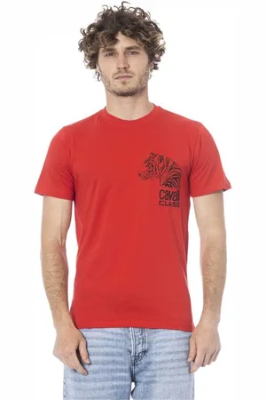 Roberto Cavalli Top, Herre, Rød, 2XL, Bomuld, Logo Print Bomuld T-shirt