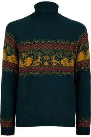 Gallo Strik, Herre, Grøn, M, Uld, Grøn Uld Kashmir Turtleneck Julesweater