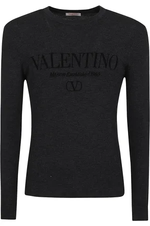 VALENTINO GARAVANI Strik, Herre, Grå, S, Uld, Uld Crew Neck Sweater med Logo