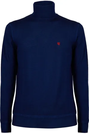 Gallo Strik, Herre, Blå, M, Uld, Blå Uld Turtleneck Sweater
