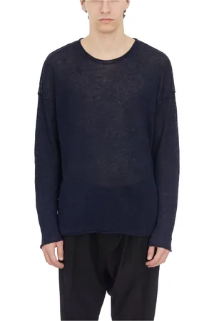 ISABEL BENENATO Strik, Herre, Blå, S, Linned, Linned Crew Neck Sweater