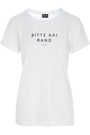 Bitte Kai Rand Top, Dame, Hvid, 2XL, Bomuld, Hvid Logo Kortærmet T-shirt