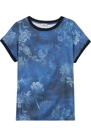 Oltre Bluser & Skjorter, Dame, Blå, L, Satin, Satin kortærmet bluse med Lurex kanter