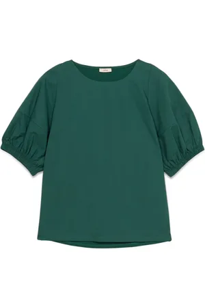 Oltre Bluser & Skjorter, Dame, Grøn, M, Bomuld, T-shirt med Puffærmer