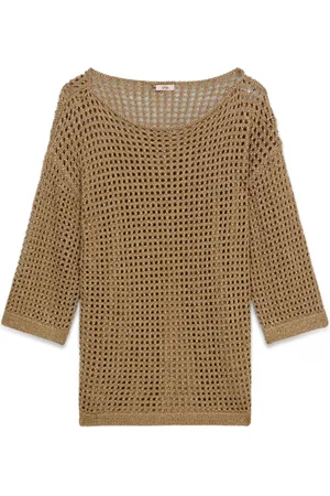 Oltre Strik, Dame, Gul, S/M, Polyester, Lurex Net Pullover Bådhals
