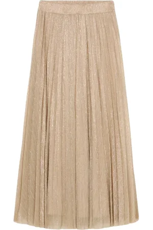 Oltre Nederdel, Dame, Gul, XL, Polyester, Lang Lurex Plisseret Nederdel