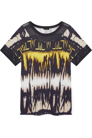 Fiorella rubino Top, Dame, Flerfarvet, S, Bomuld, Batik Print T-Shirt med Mesh Indsætninger
